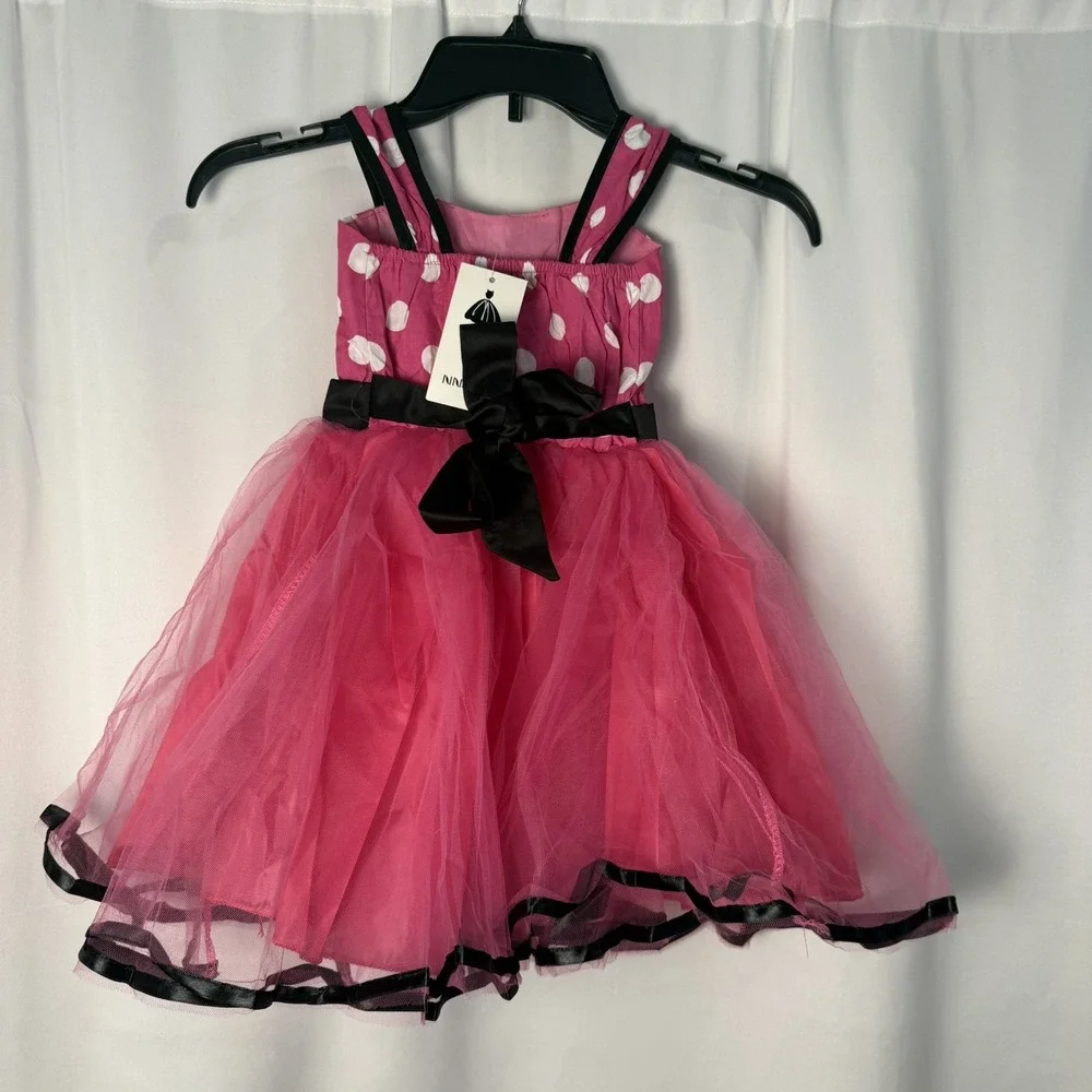 Toddler Girls Minnie Mouse Tutu Fancy Costume Dress 4T Pink Black Polka Dot